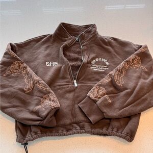 Brown Half-Zip Darc sport sweatshirt SHE